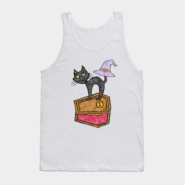 Fun Halloween Black Cat with Halloween Casket Tank Top by DimDom